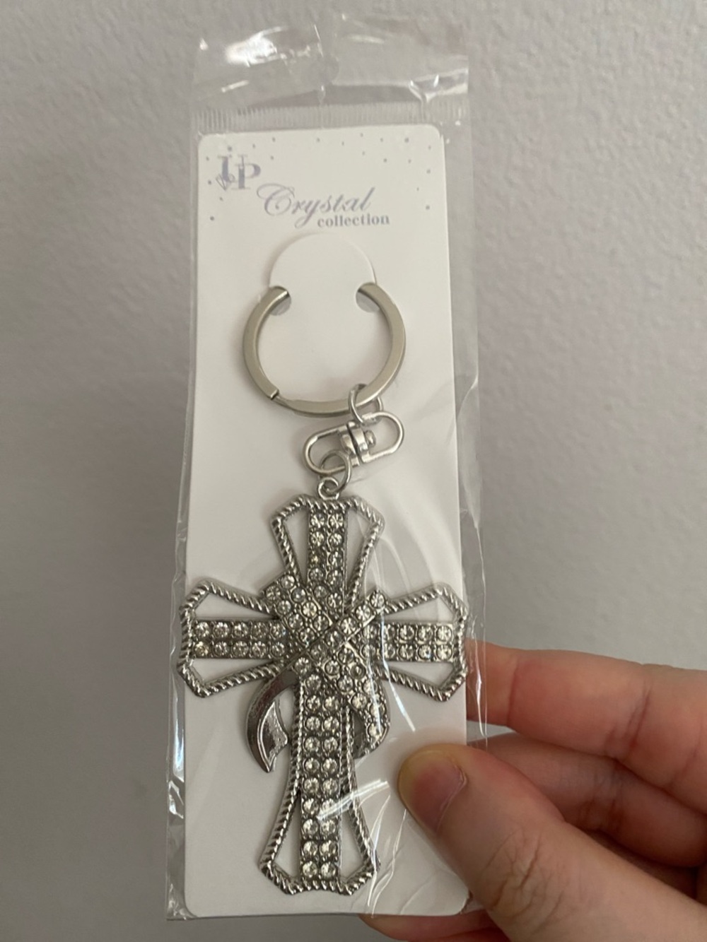 Crystal Collection Silver Rhinestone Cross Keychain